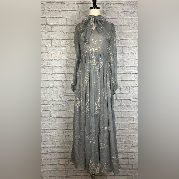 CO Floral Print Crinkle Chiffon Tie Neck Dress size M - Picture 3 of 13